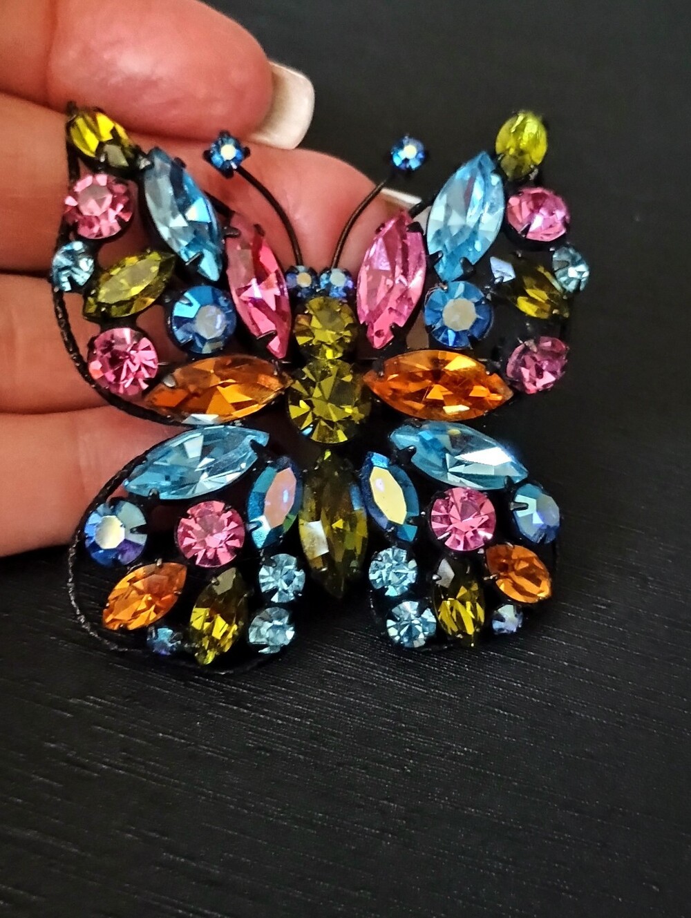 Vintage Regency Multicolor Crystal Butterfly Brooch - Women Jewelry